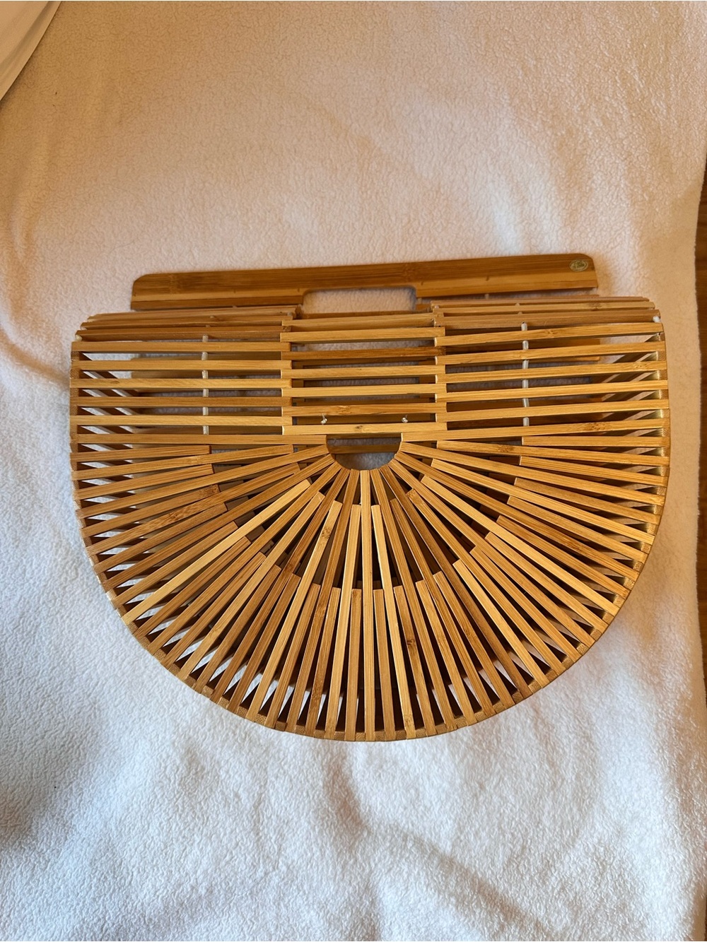 Handcrafted Semi-Circle Bamboo Tote Bag in Natural Brown
